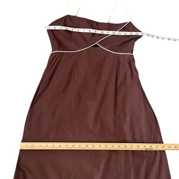 Mon Renn Brown Cream Embroidered Smock Back Midi Sundress Pockets US Large - Picture 13 of 14